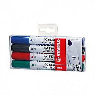 Набор маркеров для флипчартов STABILO PLAN 2,50-3,5 мм ассорти, круглый наконечник, 4 шт