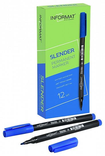 Маркер перманентный INFORMAT SLENDER 1 мм синий, круглый наконечник
