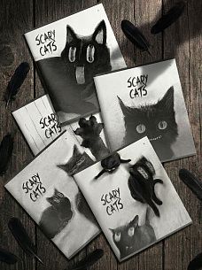 Тетрадь 48 л. А5 клетка, на скрепке, офсет LOREX SCARY CAT мелованный картон, двойная обложка, запечатка форзаца, soft touch