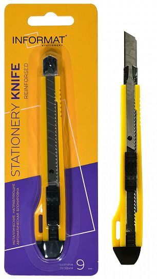 Нож канцелярский INFORMAT 9 мм с автоматической фиксацией, металлические направляющие