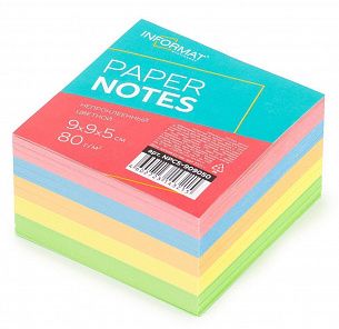 Блок для записей INFORMAT 9х9х5 см Куб непроклеенный ассорти пастель 5 цветов 80 г/м2
