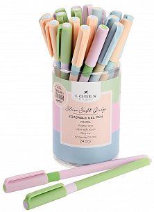 Ручка гелевая стираемая LOREX PASTEL Slim Soft Grip 0,5 мм синяя, покрытие ultra-soft touch, грип
