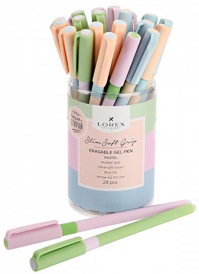 Ручка гелевая стираемая LOREX PASTEL Slim Soft Grip 0,5 мм синяя, покрытие ultra-soft touch, грип