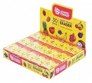 Ластик Schoolformat SWEET FRUITS 40х25х10 мм, микс цветов, с ароматом, картонный держатель