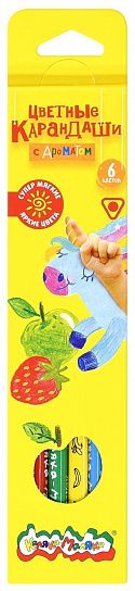 Набор цветных карандашей Каляка-Маляка ароматизированные 6 цв. трехгранные, деревянные, принт на корпусе, супермягкий грифель, в картонной упаковке
