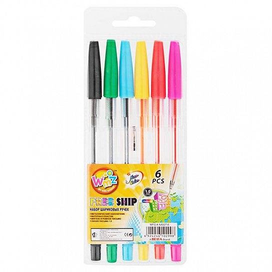 Набор шариковых ручек Beifa ассорти, 6 цветов, 0,5 мм, 6 шт, шестигранный корпус