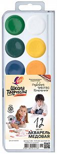 Акварель Луч ШКОЛА ТВОРЧЕСТВА 12 цветов, без кисти, пластиковая упаковка с европодвесом