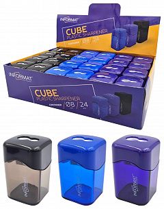 Точилка INFORMAT OFFICE CUBE с контейнером ассорти, корпус пластик, 2 отверстия, в дисплее