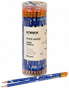 Карандаш чернографитный деревянный LOREX KIDS V-TYPE SCATE GOOSE НВ с ластиком, заточенный, трехгранный, принт на корпусе, тубус