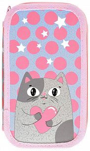 Пенал двухсекционный Schoolformat AMORE CAT 190х105х35 мм голубой, картон, полиэстер