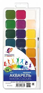 Акварель Луч КЛАССИКА 24 цвета, с кистью, пластиковая упаковка с европодвесом