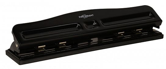 Дырокол INFORMAT Office до 12 листов 4 отверстия, металлический, черный