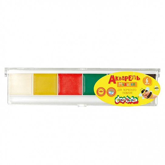 Акварель Каляка-Маляка 6 цветов, без кисти, квадратный кювет, пластиковая упаковка