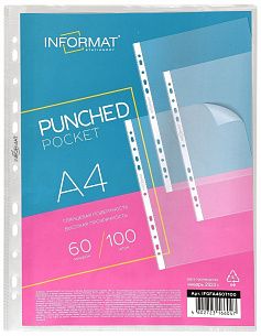 Файлы INFORMAT А4 60 мкм плотные, прозрачные, гладкие, 100 шт