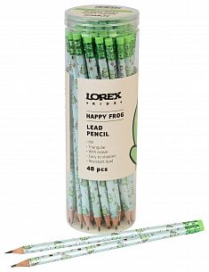Карандаш чернографитный деревянный LOREX KIDS V-TYPE HAPPY FROG НВ с ластиком, заточенный, трехгранный, принт на корпусе, тубус