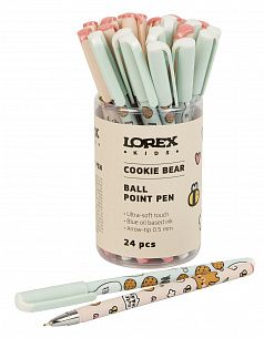 Ручка шариковая на масляной основе LOREX KIDS COOKIE BEAR Slim Soft синяя 0,5 мм, ассорти круглый корпус, покрытие ultra-soft touch, игольча