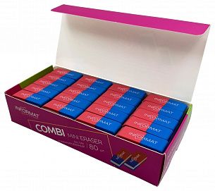 Ластик INFORMAT КОМБИНИРОВАННЫЙ мини термопластичная резина, 41х14х8 мм скошенный, красно-синий комбинированный, индивидуальный ШК