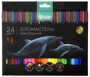 Фломастеры Schoolformat ДИКАЯ ПЛАНЕТА классические 24 цв. трехгранный корпус, стандартные, картонная упаковка