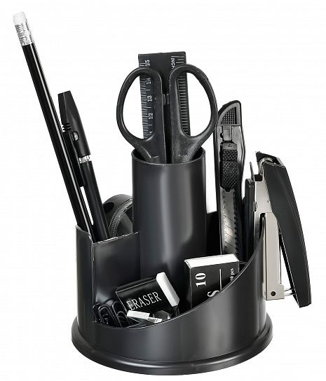 Настольный набор вращающийся  12 предметов, черный пластик