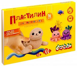 Пластилин классический Каляка-Маляка ДЛЯ ЮНЫХ ФАНТАЗЁРОВ 16 цв. 240 г ассорти со стеком