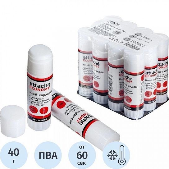 Клей-карандаш 40 г для бумаги, картона, фото быстросохнущий PVA, карт. дисплей