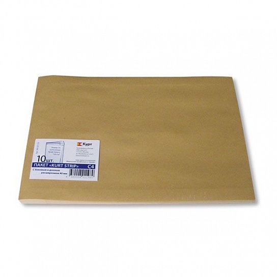 Пакет почтовый крафт С4 229х324х40 мм стрип 130 г/м2 с расширением 10 шт./упёк.
