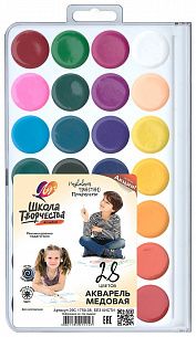 Акварель Луч ШКОЛА ТВОРЧЕСТВА 28 цветов, без кисти, пластиковая упаковка с европодвесом