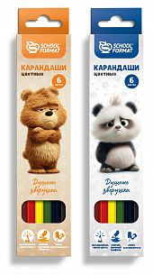 Набор цветных карандашей Schoolformat ДУШНЫЕ ЗВЕРУШКИ 6 цв. шестигранные, деревянные, в картонной упаковке