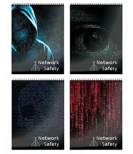 Блокнот А6 40 л. клетка Schoolformat ХАКИНГ на гребне, мелованный картон, сплошной УФ-лак