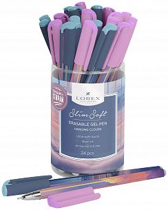 Ручка гелевая стираемая LOREX Slim Soft HANGING CLOUDS 0,5 мм синяя, покрытие ultra-soft touch