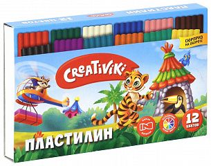 Пластилин Creativiki 12 цветов 180 г ассорти, со стеком
