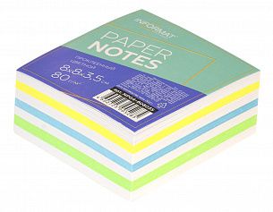 Блок для записей INFORMAT 8х8х3,5 см Куб проклеенный ассорти 4 цвета 80 г/м2