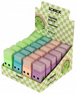 Точилка LOREX KIDS SQUARE BLOCK с контейнером и ластиком, ассорти, корпус пластик, 1 отверстие, в дисплее