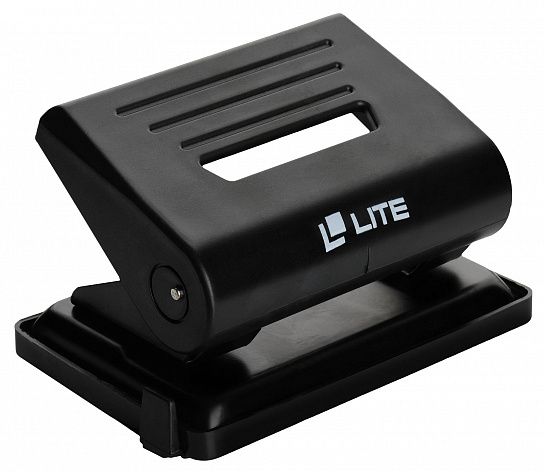 Дырокол LITE до 20 листов 2 отверстия, пластиковый, черный с линейкой форматов