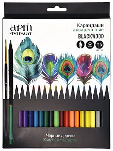 Набор акварельных карандашей АРТформат Blackwood 36 цв. трехгранные, деревянные, супермягкий грифель, с кистью, в картонной упаковке