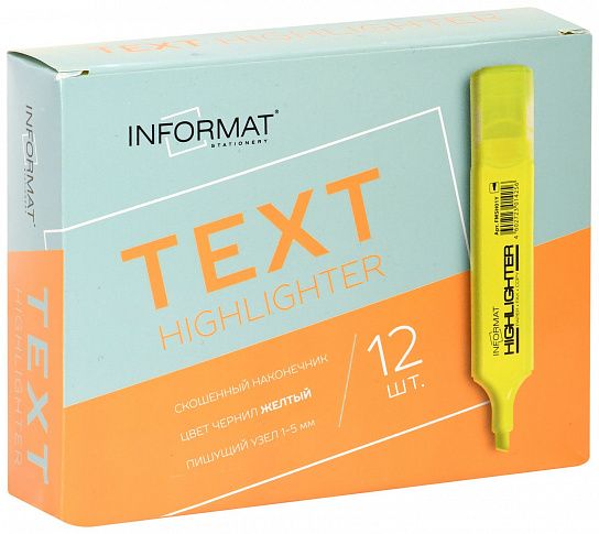 Маркер текстовый INFORMAT TEXT 1—5 мм, желтый, скошенный