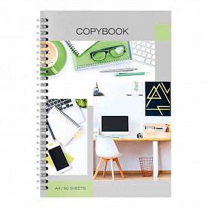 Тетрадь 80 л. А4 клетка, на гребне, LITE ЯРКИЙ ОФИС офсет, мелованный картон, выборочный УФ-лак