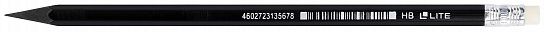 Карандаш чернографитный пластиковый LITE НВ с ластиком, заточенный, шестигранный, картонная коробка