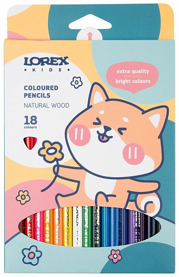 Набор цветных карандашей LOREX KIDS 18 цв. трехгранные, деревянные, в картонной упаковке