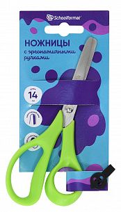 Ножницы школьные Schoolformat безопасные 140 мм, эргономичные ручки пластиковые салатовые