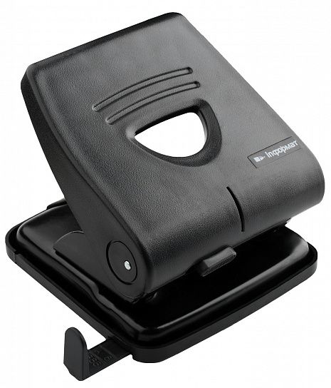 Дырокол INFORMAT Оптима до 30 листов 2 отверстия, пластиковый, черный с линейкой форматов