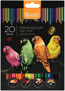 Набор цветных карандашей Schoolformat ДИКАЯ ПЛАНЕТА 20 цв. трехгранные, деревянные, супермягкий грифель, в картонной упаковке