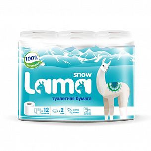 Бумага туалетная 2 слойная  Snow lama 12 шт/упак белая целлюлозная
