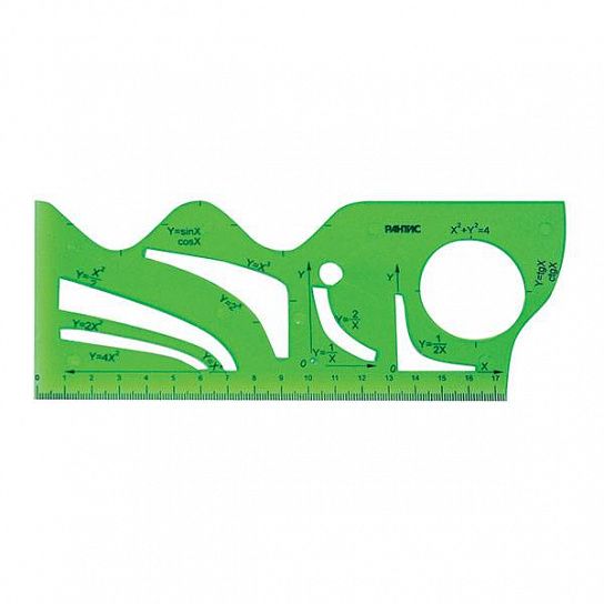 Линейка-трафарет Рантис ФУНКЦИЯ 17 см пластик тонированный, зеленая
