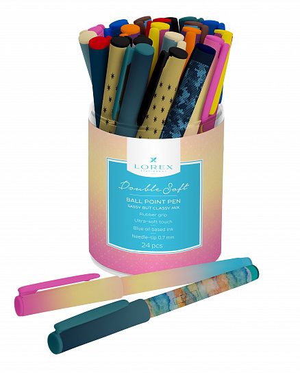 Ручка шариковая LOREX SASSY BUT CLASSY MIX Double Soft синяя 0,7 мм, с дизайном круглый корпус, покрытие ultra-soft touch, грип, игольчатый наконечник