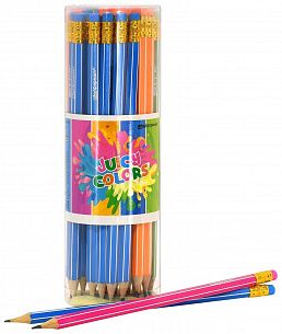 Карандаш чернографитный деревянный Schoolformat JUICY COLORS НВ с ластиком, заточенный, шестигранный, тубус