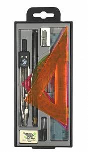 Набор чертежный (готовальня) GLOBUS ЮНИОР циркуль 125 мм металлический черный, 9 предметов, в пластиковом пенале с европодвесом