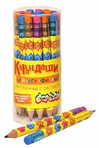 Карандаш чернографитный деревянный Каляка-Маляка ДЖАМБО МУЛЬТИКИ НВ с ластиком, заточенный, круглый, принт на корпусе, тубус