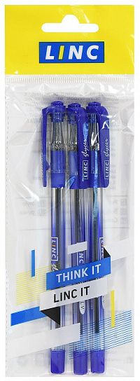 Набор шариковых ручек Linc GLYCER синие, 1 цвет, 0,7 мм, 3 шт, круглый корпус, грип, игольчатый наконечник