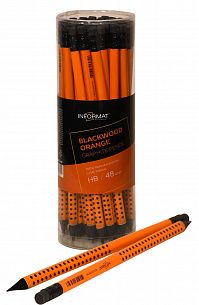 Карандаш чернографитный деревянный INFORMAT Blackwood Orange НВ с ластиком, заточенный, трехгранный, принт на корпусе, тубус